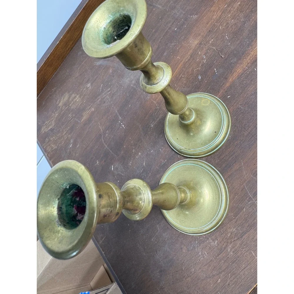 Vintage Solid Brass Candlestick Holders Pair 7 Inch Taper Candle Stands Baluster
